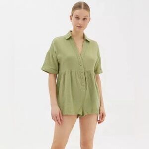 Urban Outfitters Green Cotton Gauze Romper